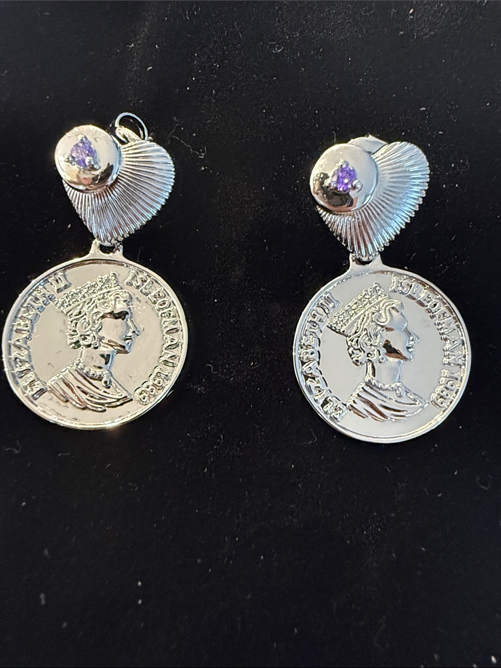 Sphera Milano Silver Coin Drop Earrings with Purple Accent